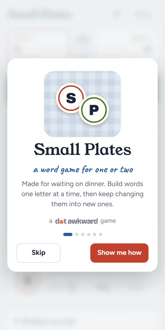 The welcome screen with Table for one, Table for two and the Daily Special.